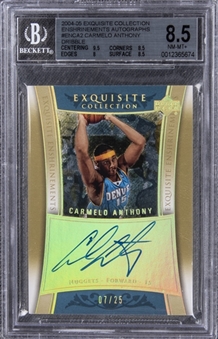 2004-05 UD "Exquisite Collection" Enshrinements Autographs Dribble #ENCA2 Carmelo Anthony Signed Card (#07/25) – BGS NM-MT+ 8.5/BGS 10